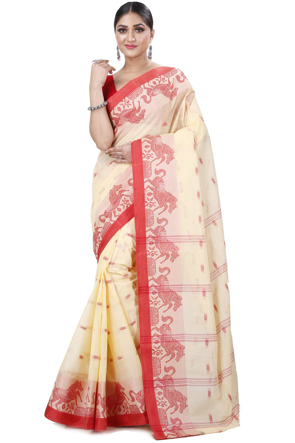 Cream Pure Cotton Indrani Tant Saree (1015)